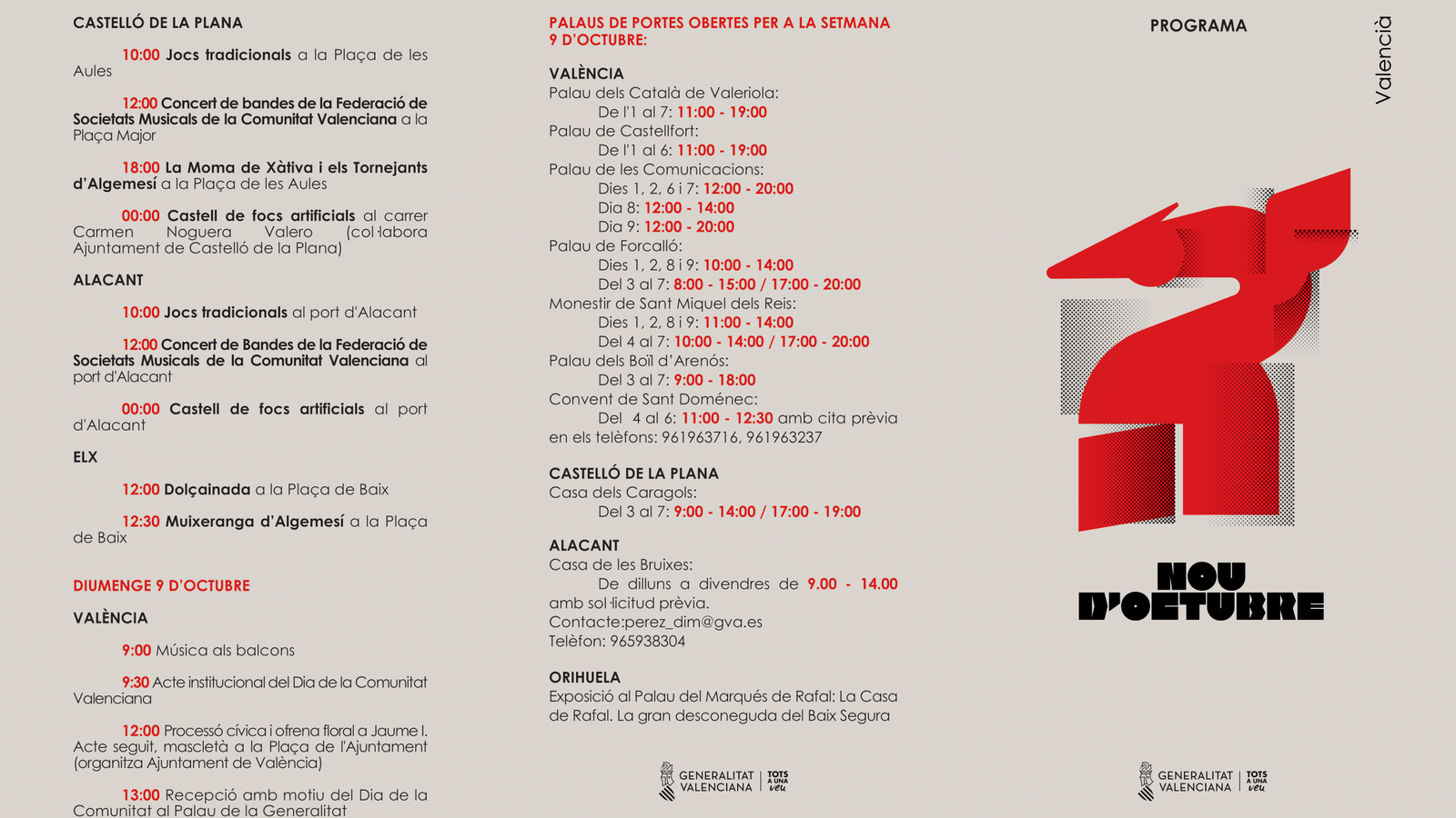 Actes culturals i festius per a celebrar el 9 d'Octubre a la Comunitat Valenciana