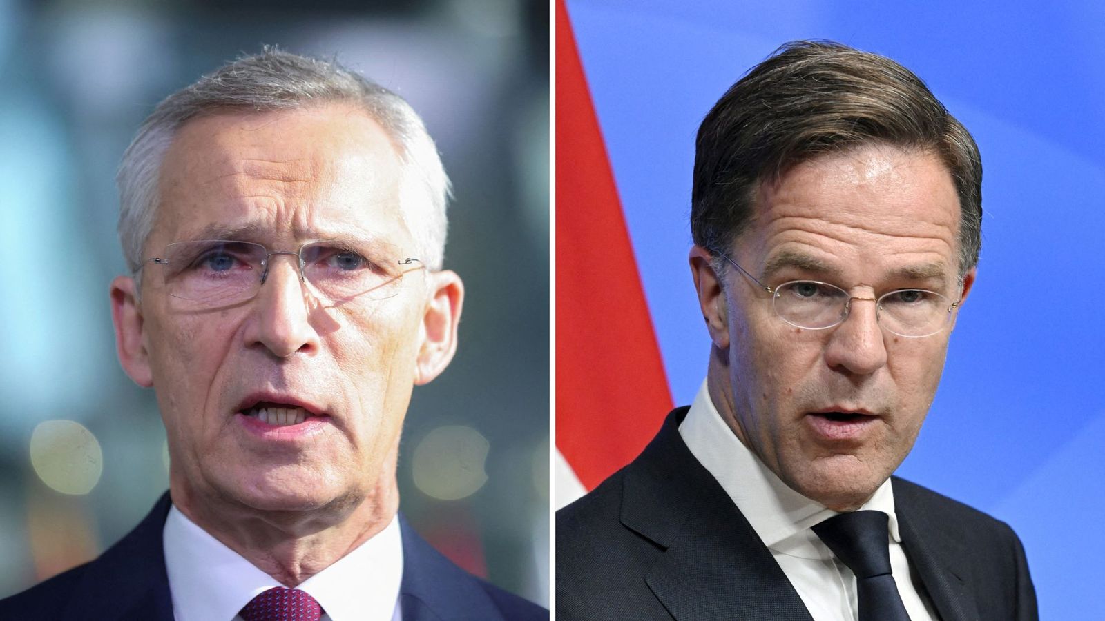 A l'esquerra, l'actual líder de l'OTAN, el  noruec Jens Stoltenberg. A la dreta, el possible successor, l'holandés Mark Rutte