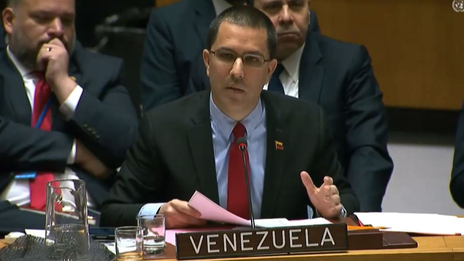 El ministre d'Afers Estrangers de Veneçuela, Jorge Arreaza, durant el Consell de Seguretat de l'ONU
