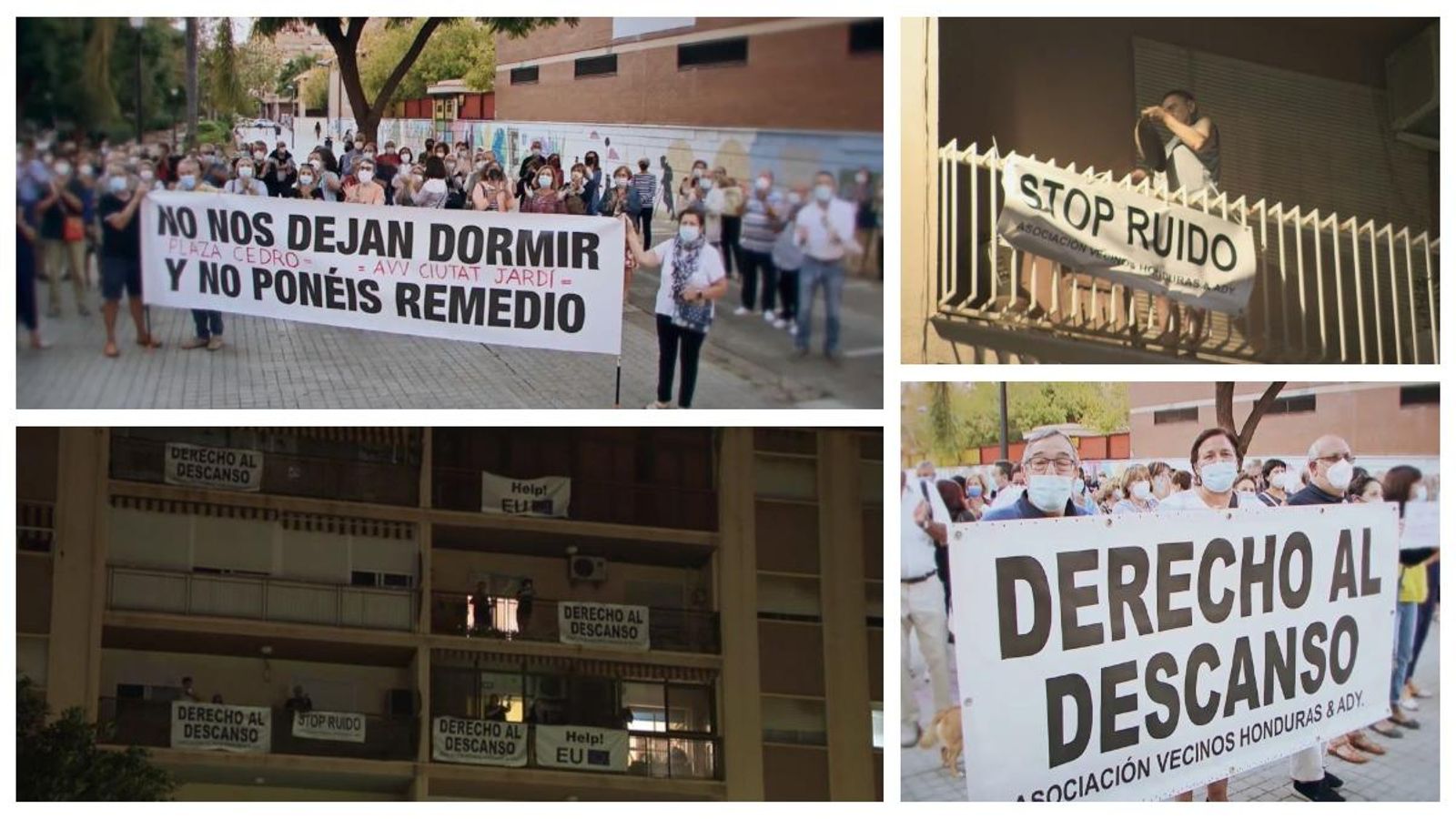 El veïnat dels barris afectats ha eixit al carrer i als balcons per a protestar amb una casserolada massiva contra el soroll i el botellot