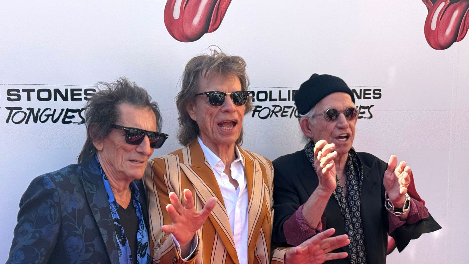 Els mítics The Rolling Stones, Ron Wood (esq.), Mick Jagger (centre) i Keith Richards (dreta), posen durant la presentació del seu nou disc a Nova York (EUA)