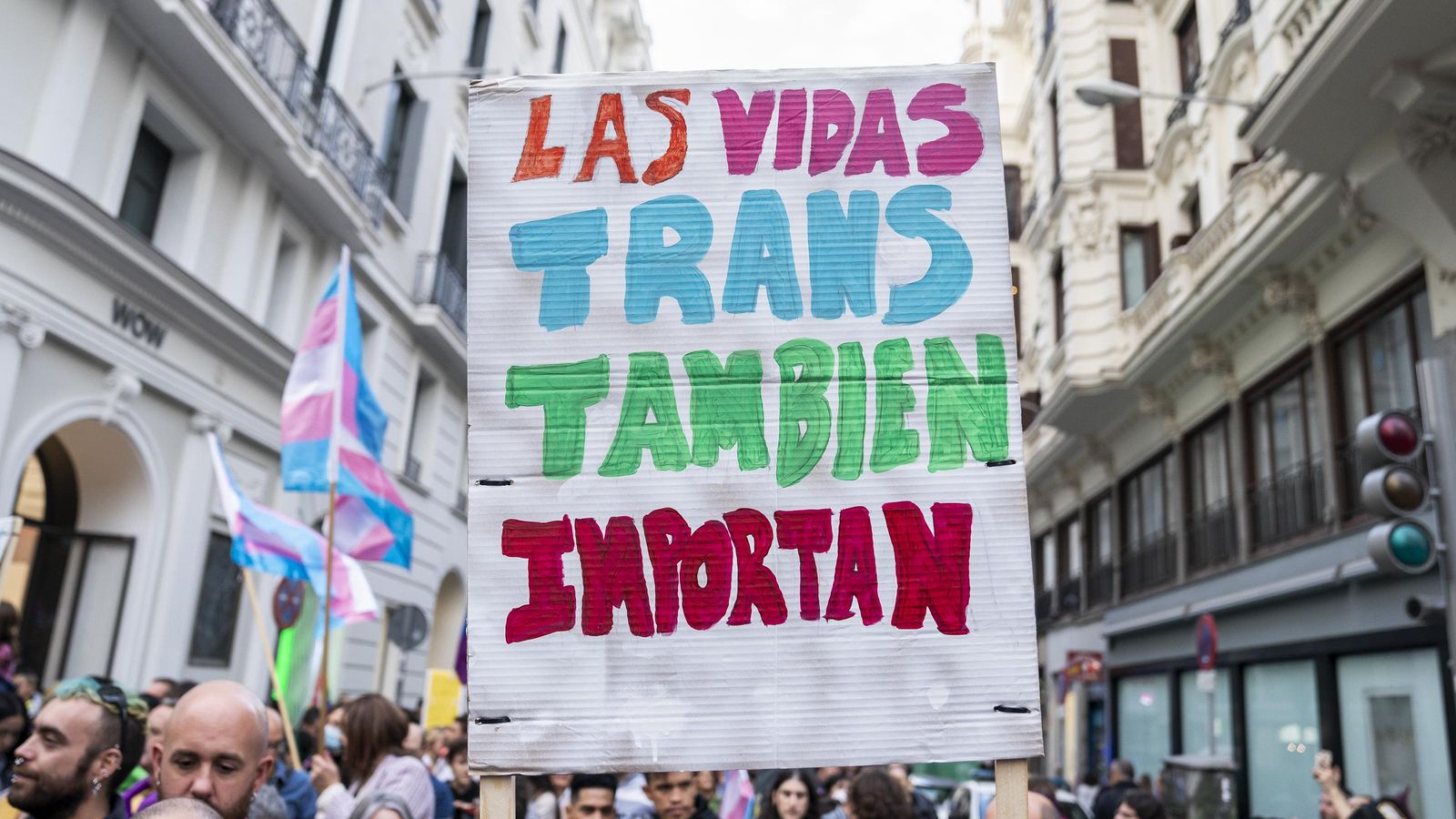 Pancarta en una manifestació en contra de l'endarreriment del PSOE en la tramitació de la Llei Trans, a 22 d'octubre de 2022
