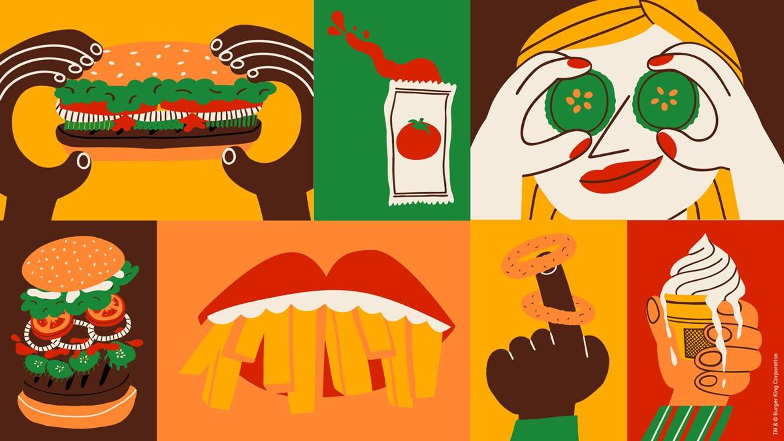 Il·lustracions dissenyades per Cachetejack per a la cadena de restaurants de menjar ràpid