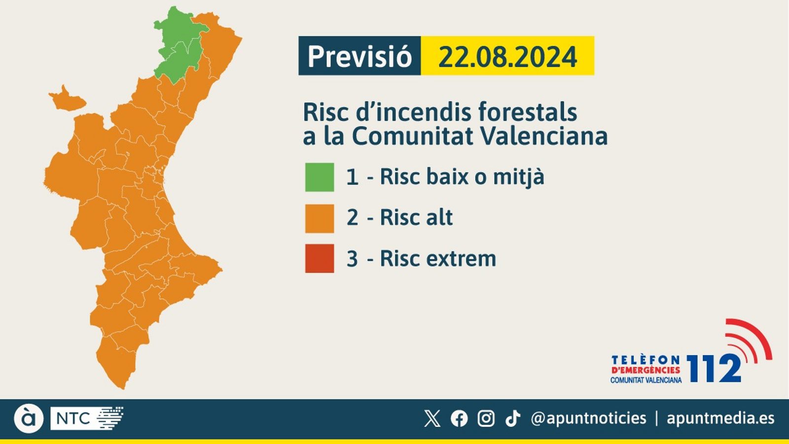Previsió de risc d'incendis forestals per al 22.08.2024