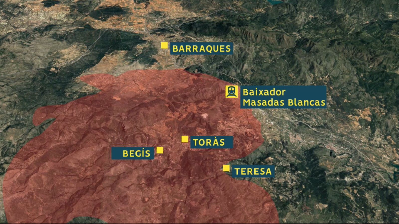 Mapa de superfície cremada per l'incendi declarat a Begís
