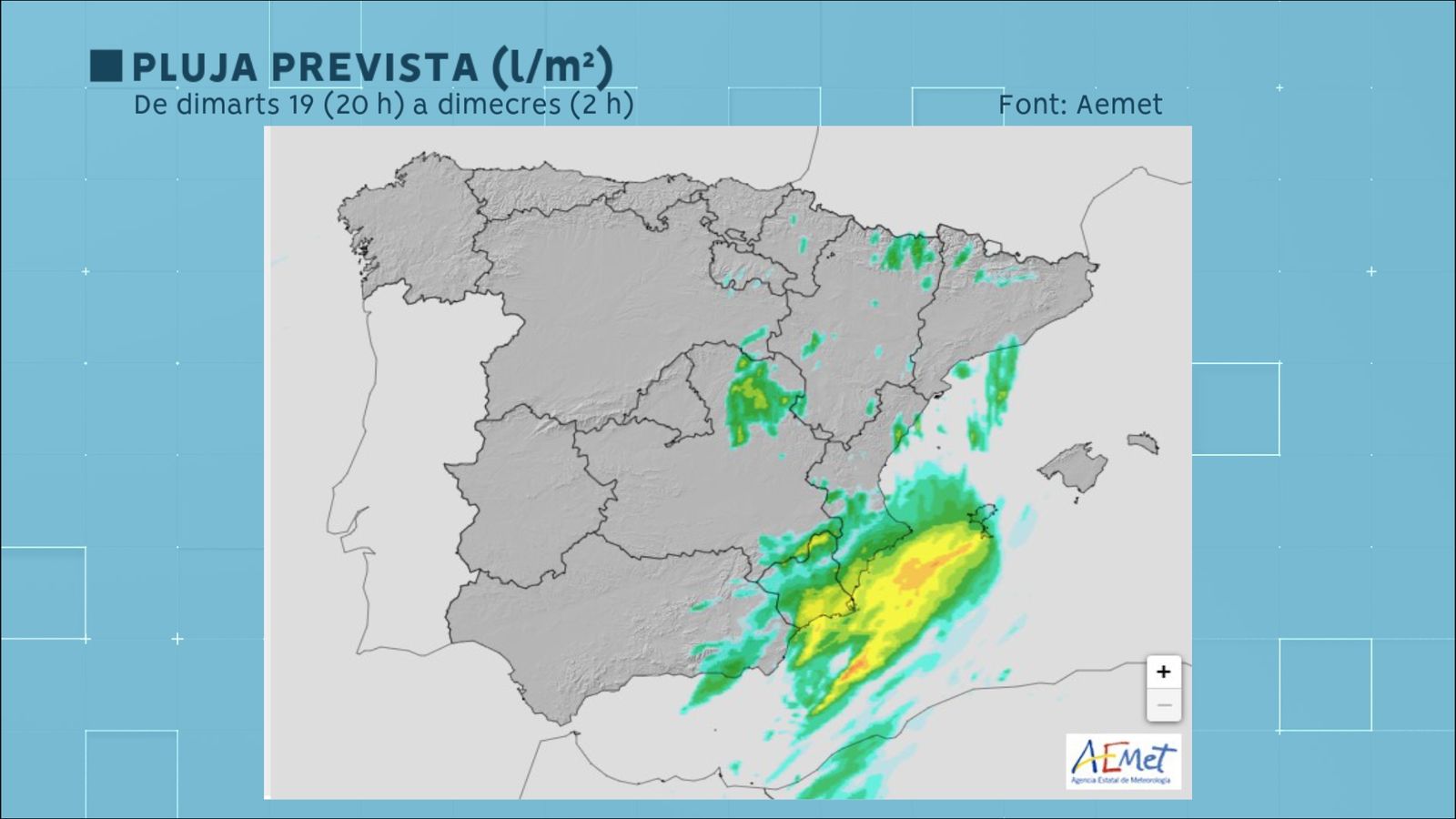 Precipitacions previstes per a la vesprada de dimarts