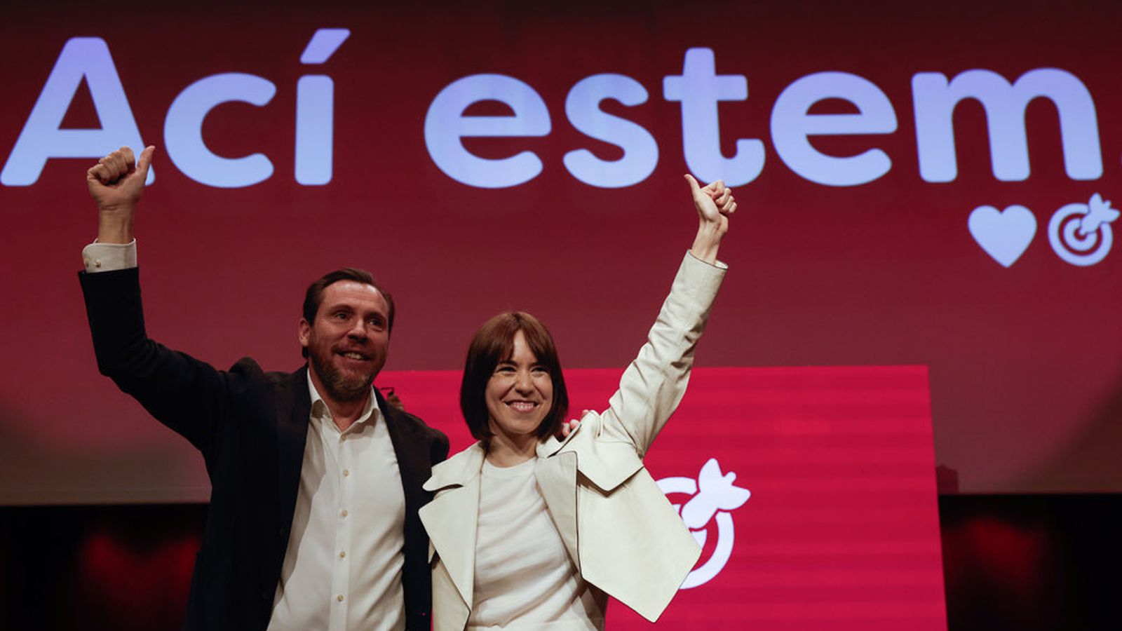 La secretària general del PSPV Diana Morant i el ministre de Transports Óscar Puente en la cloenda del XV Congrés dels socialistes valencians