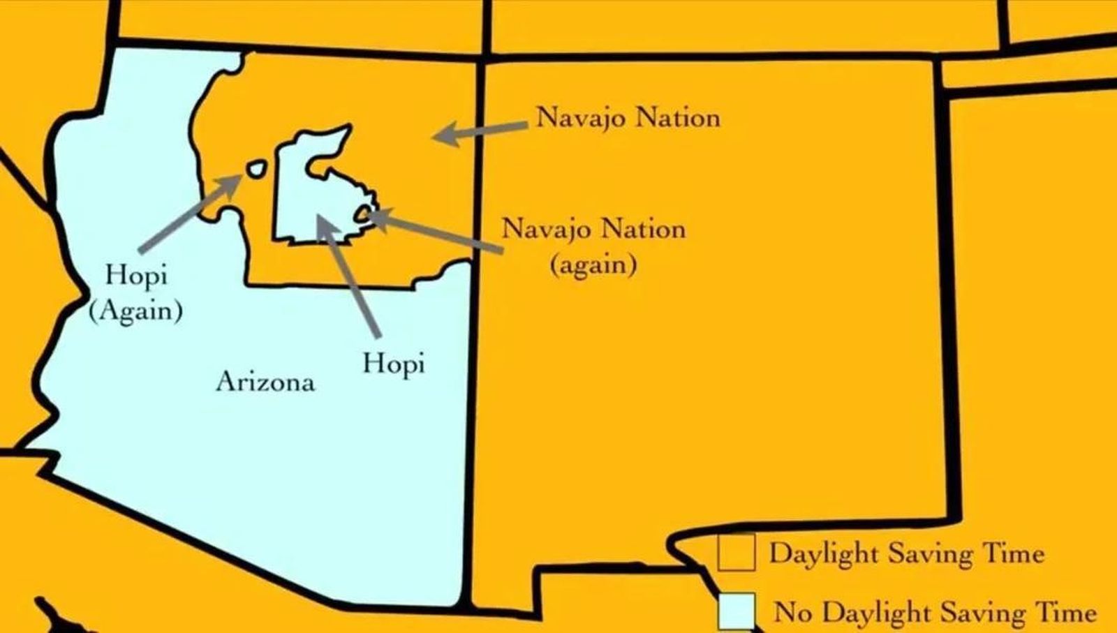 Mapa del canvi d'hora a Arizona
