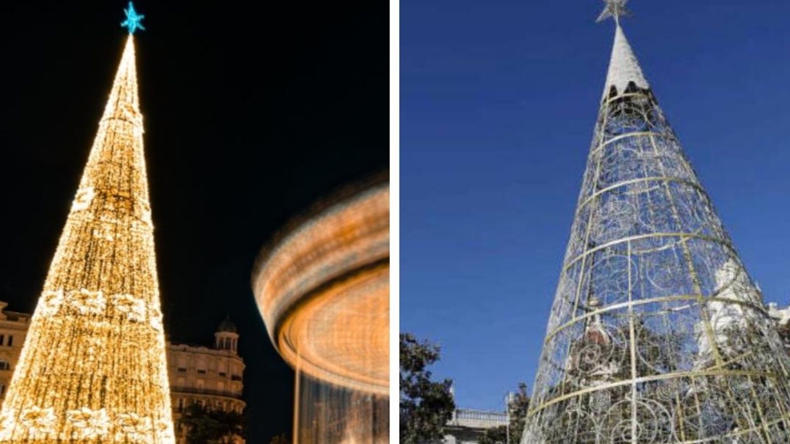 L'arbre de Nadal de la plaça de l'Ajuntament de València de 2018 i 2020