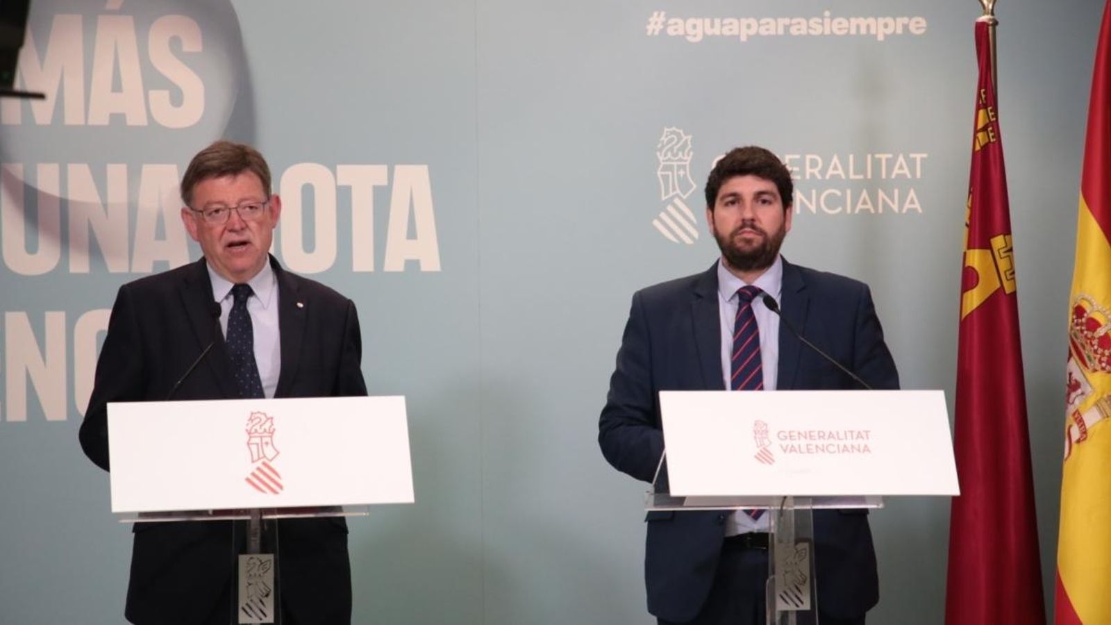 Els presidents de la Generalitat, Ximo Puig, i de la Regió de Múrcia, Fernando López Miras