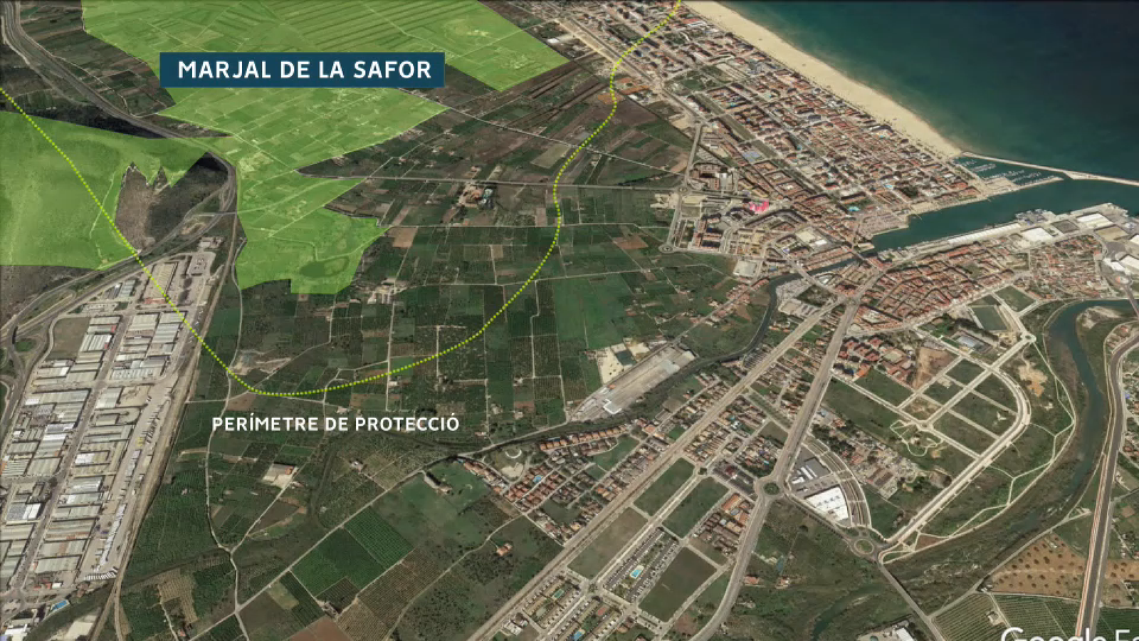 Imatge del perímetre de proteccio de la Marjal de La Safor