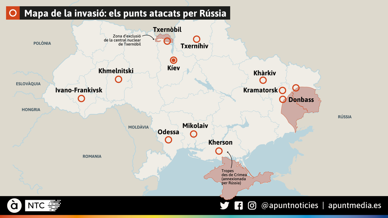 Mapa de la invasió: els punts atacats per Rússia Mapa de la invasió: els punts atacats per Rússia