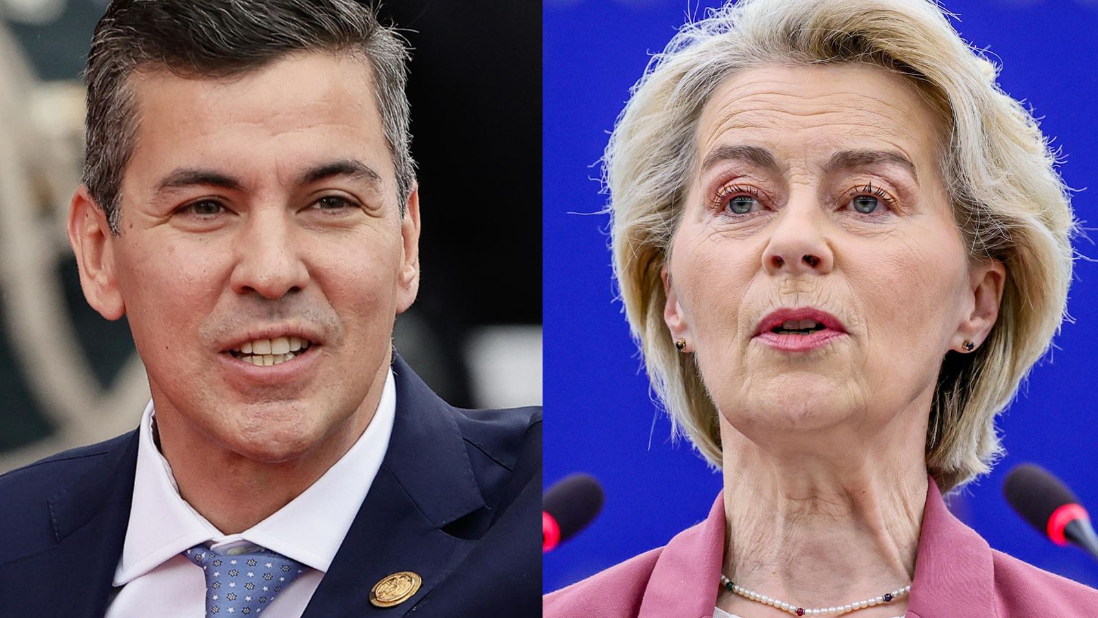 Combo de fotografies que mostra el president del Paraguai, Santiago Peña, i la presidenta de la Comissió Europea, Ursula von der Leyen