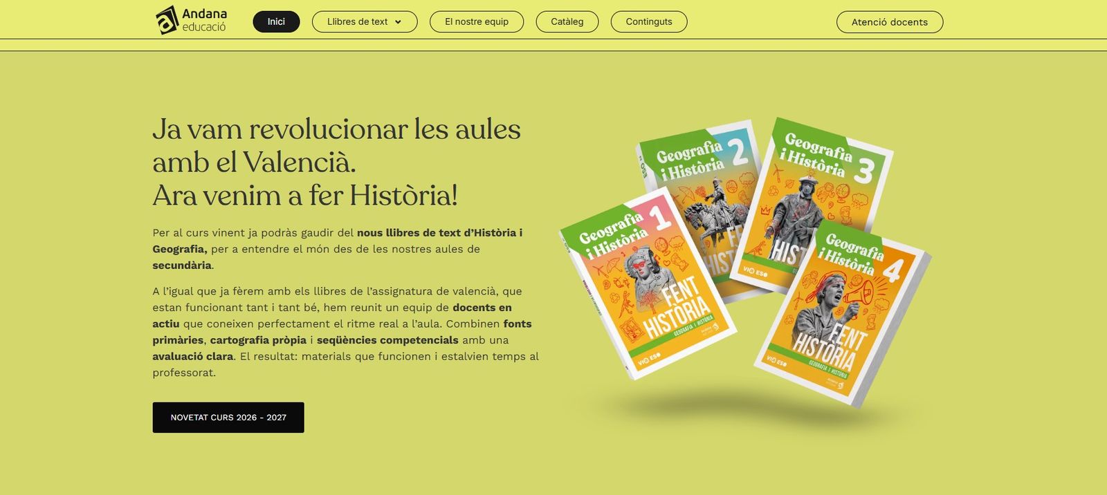 Web d'Andana Editorial amb la promoció dels nous llibres