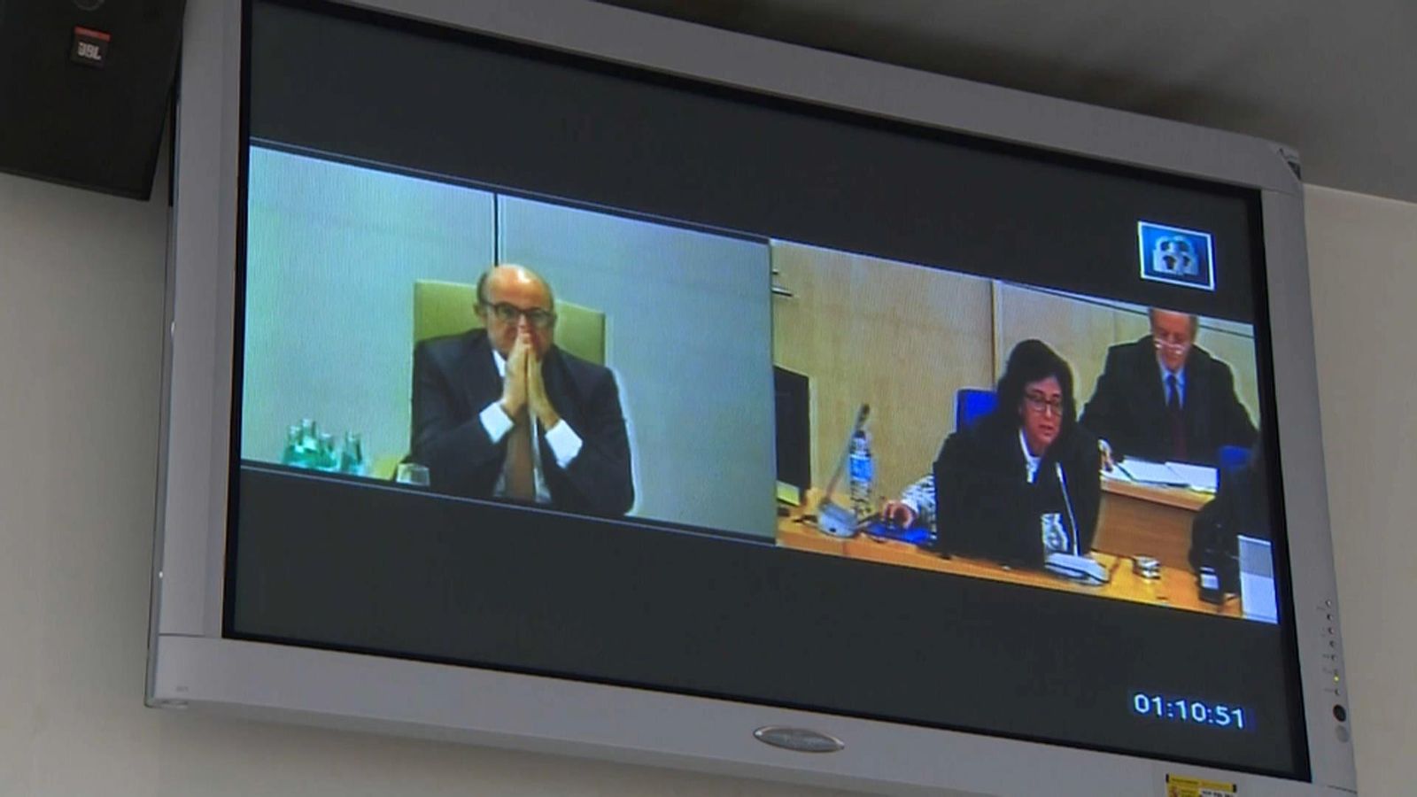 L'exministre d'Economia, Luis de Guindos, ha declarat per videoconferència des de Frankfurt en el juí per l'eixida a borsa de Bankia | ÀP