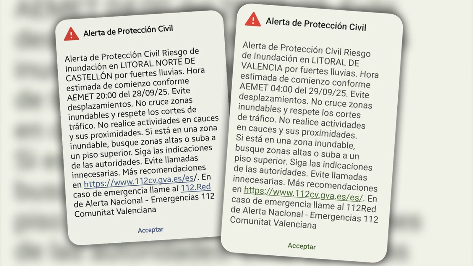 Missatge d'ES-Alert enviat als mòbils de la província de València