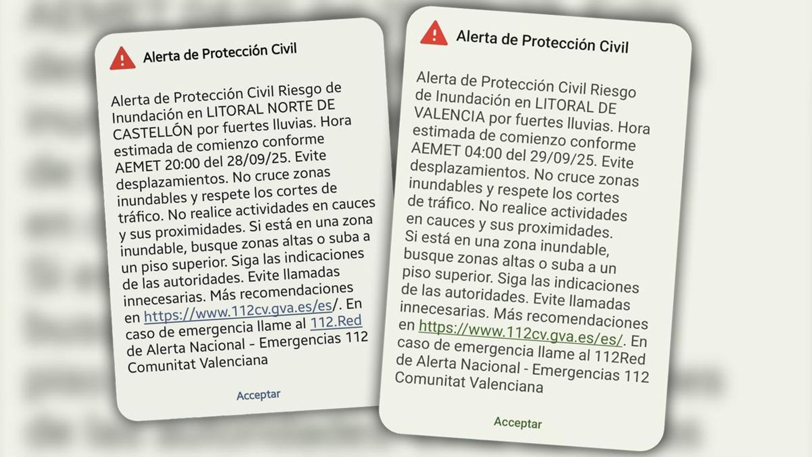 Missatge d'ES-Alert enviat als mòbils de la província de València