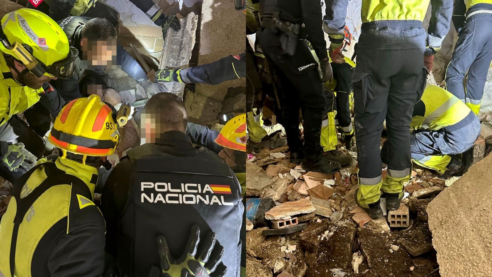 Els bombers i la Policia Nacional participen en les tasques de rescat de les dos persones ferides