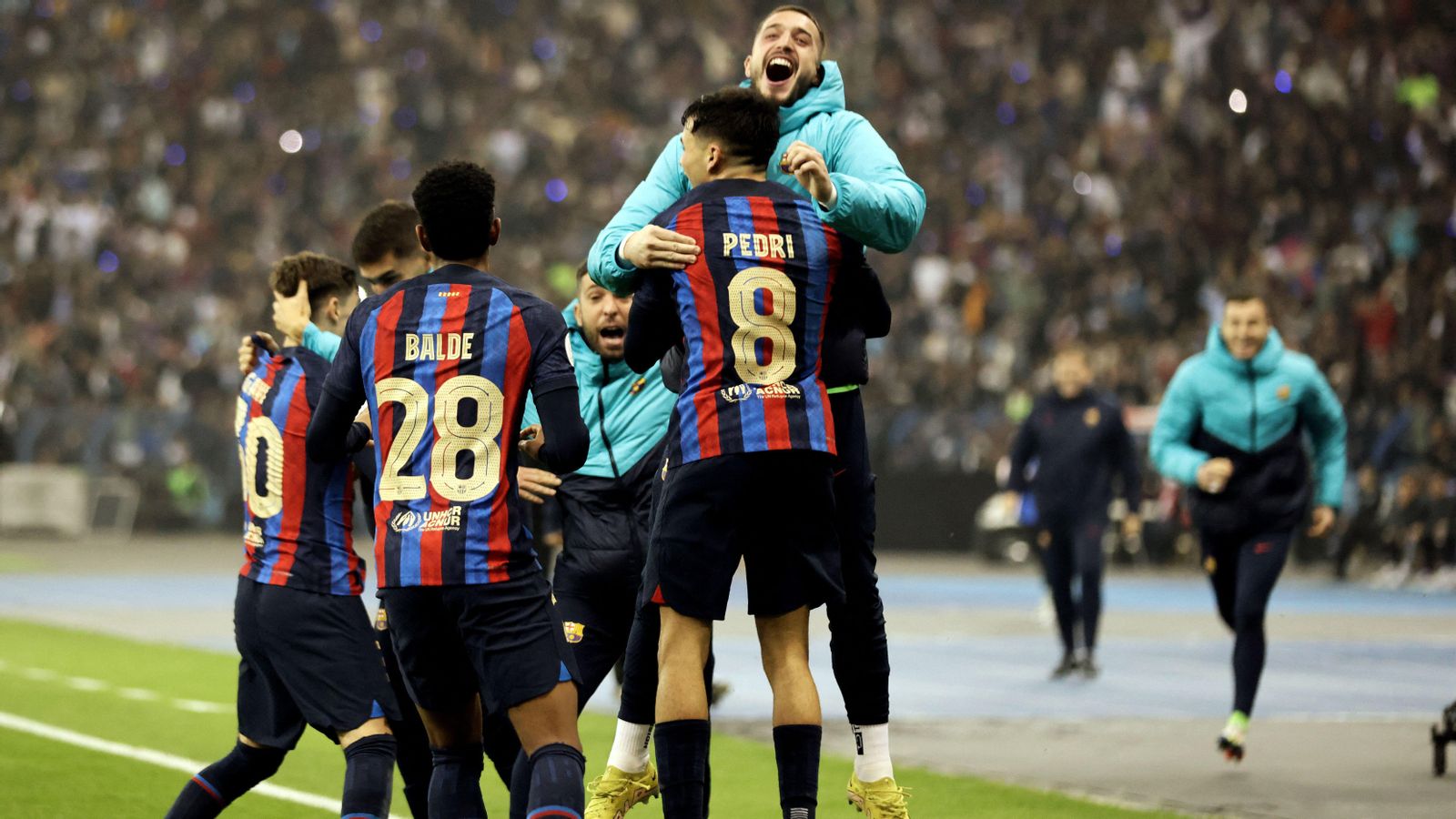 Els jugadors del Barça celebren un dels gols