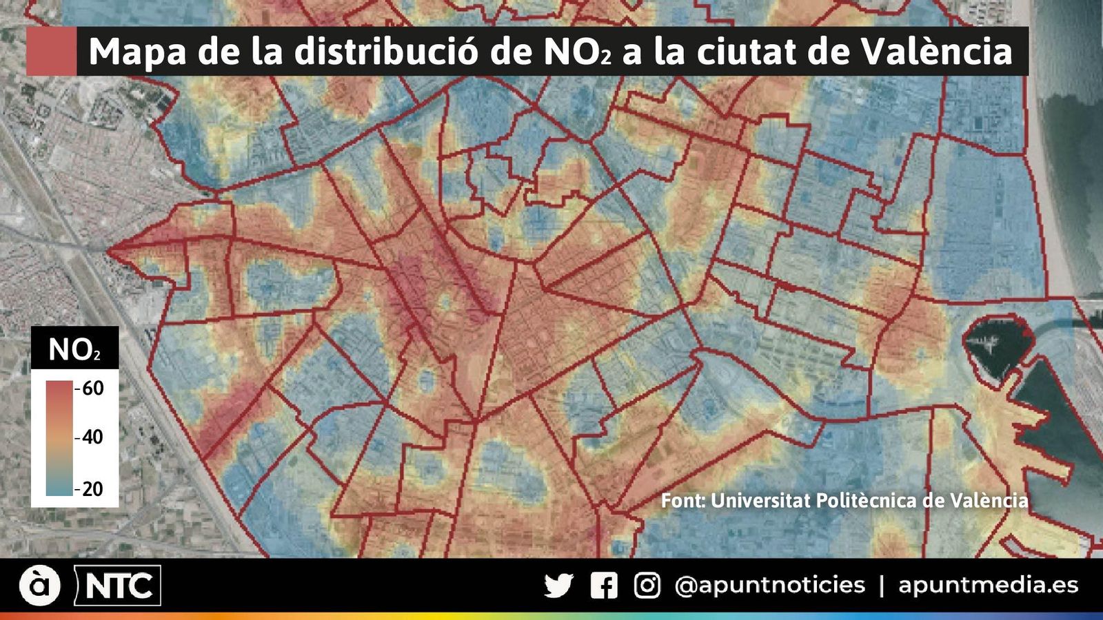 Mapa de la distribució de NO2 a la ciutat de València