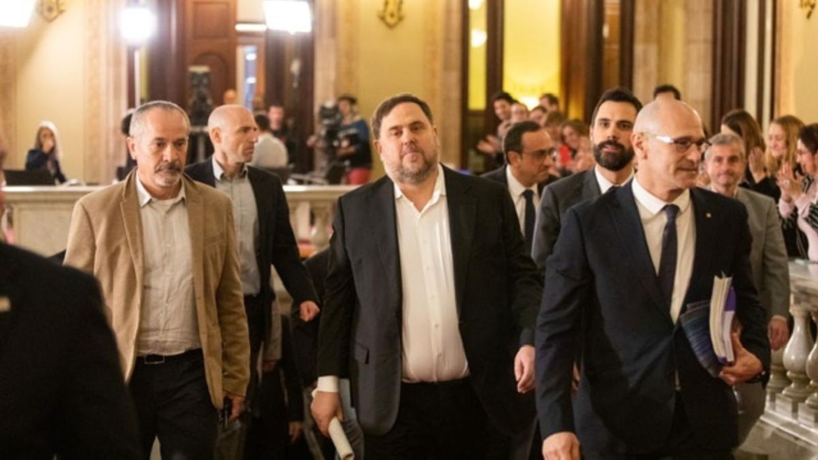 Oriol Junqueras i Raül Romeva entren en el Parlament català el passat mes de gener