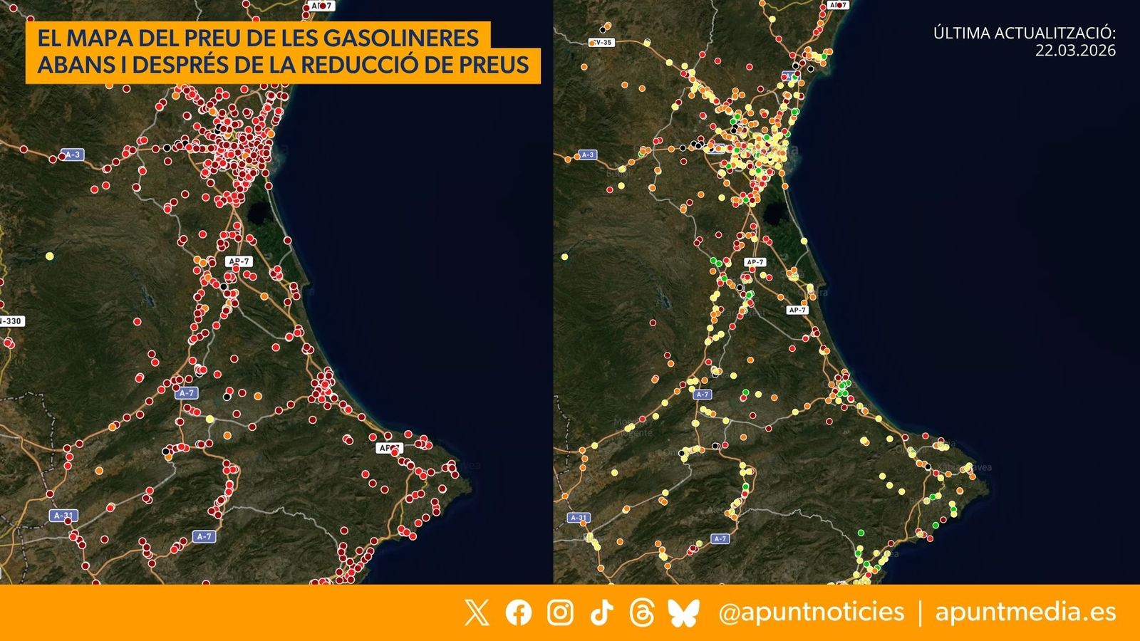 Diferència entre els preus abans i després de les mesures aplicades pel govern este diumenge