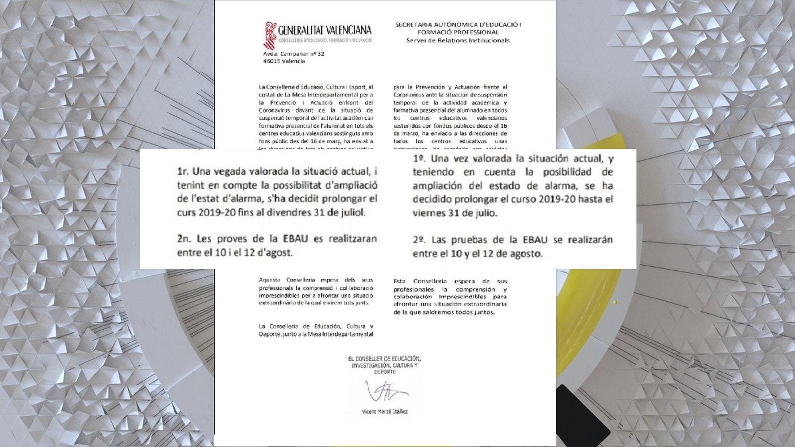 El fals document de la Conselleria d'Educació