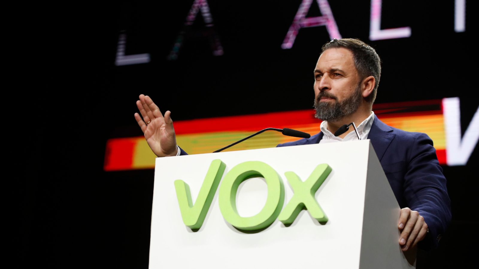 Santiago Abascal durant la seua intervenció en l'assemblea general ordinària del partit