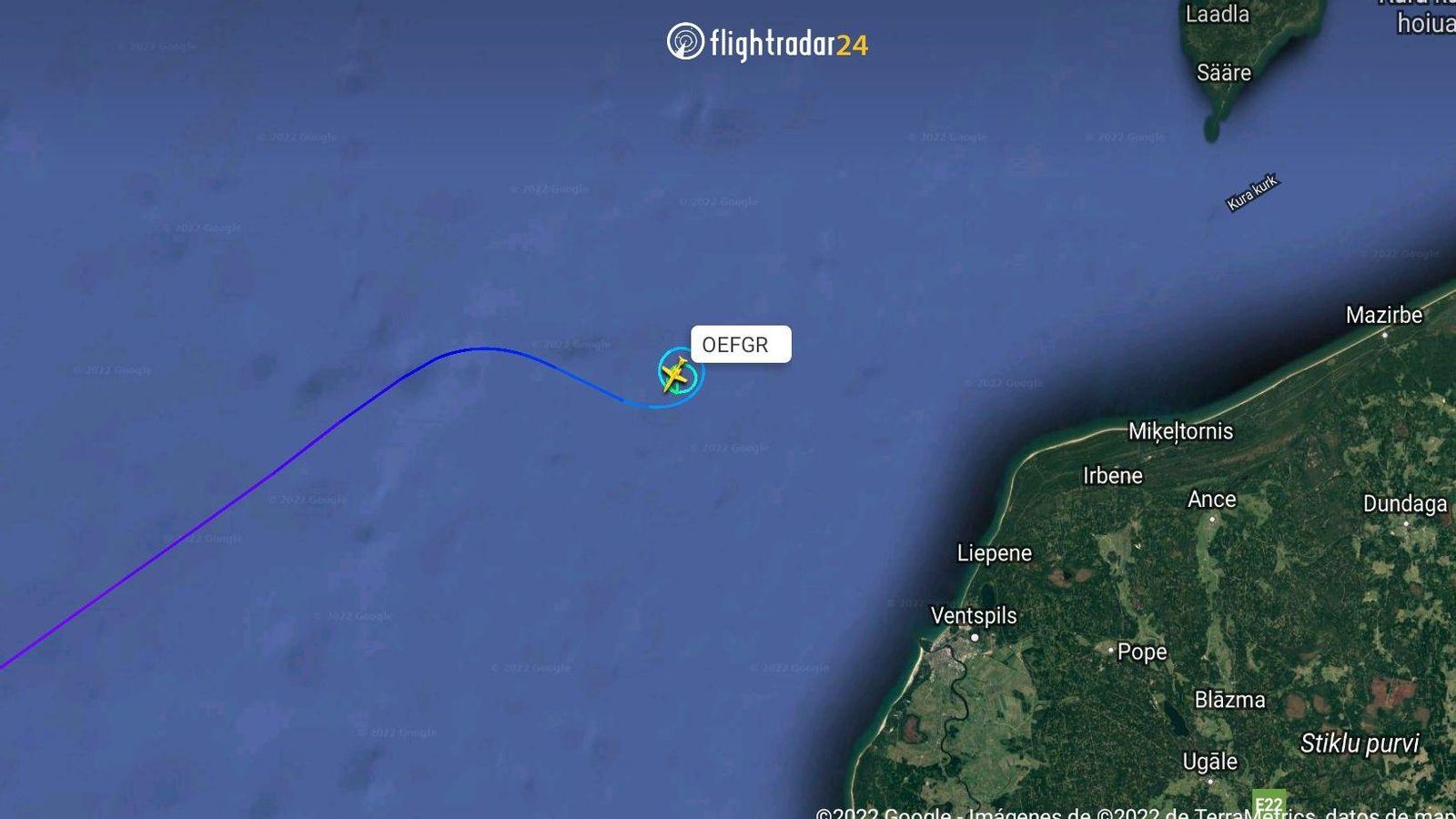 Situació al radar de l'avió accidentat al Bàltic