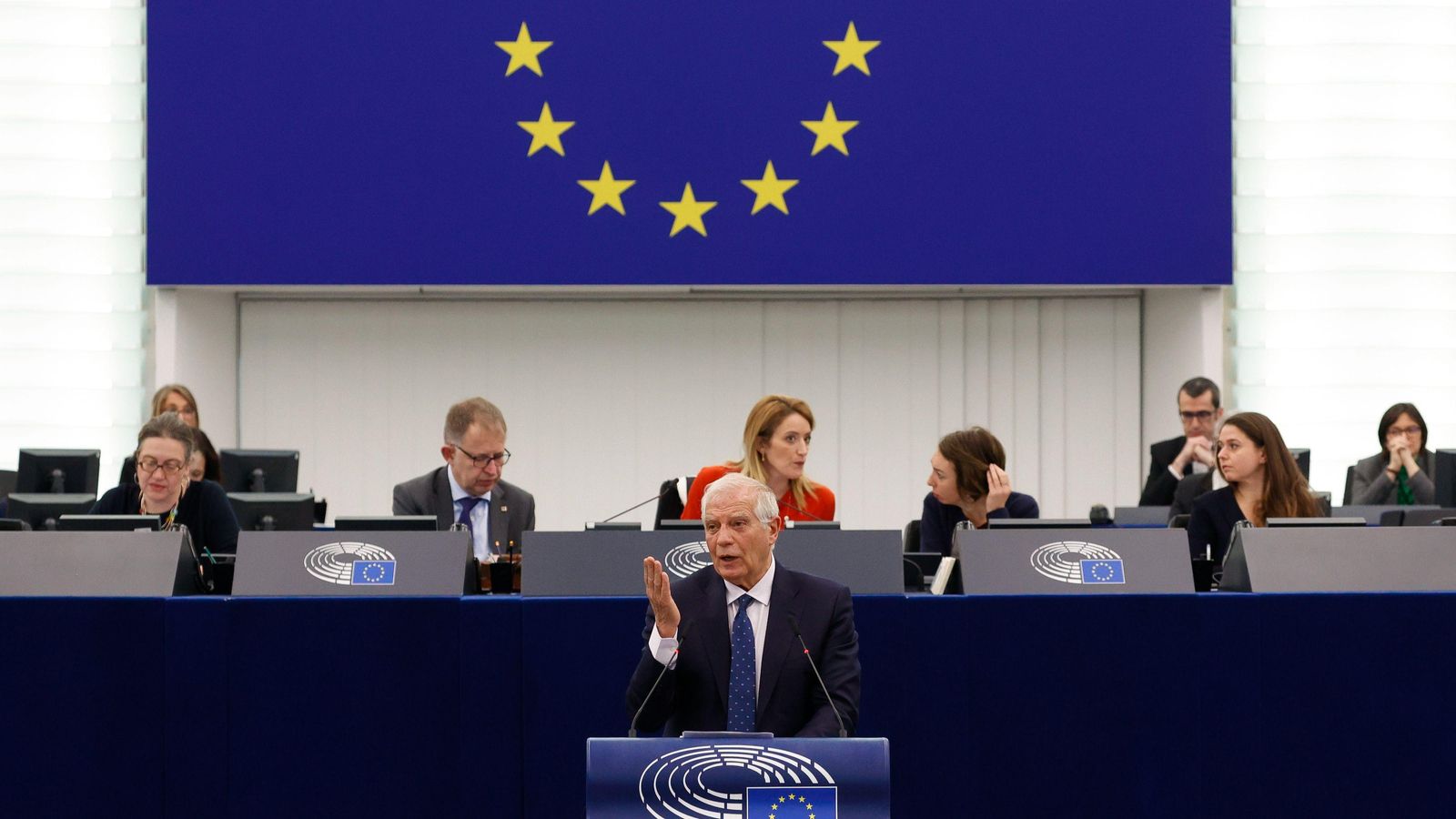Josep Borrell durant la seua intervenció en el parlament europeu aquest dimecres