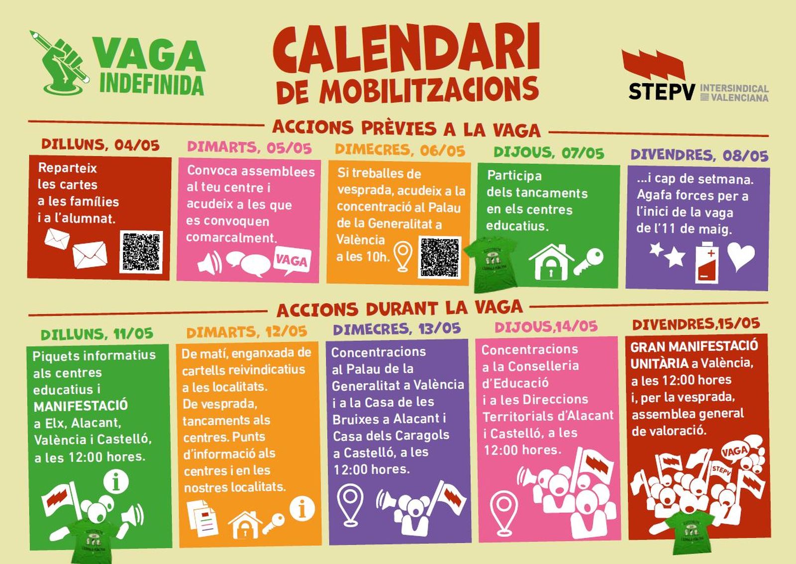 Calendari de mobilitzacions de STEPV