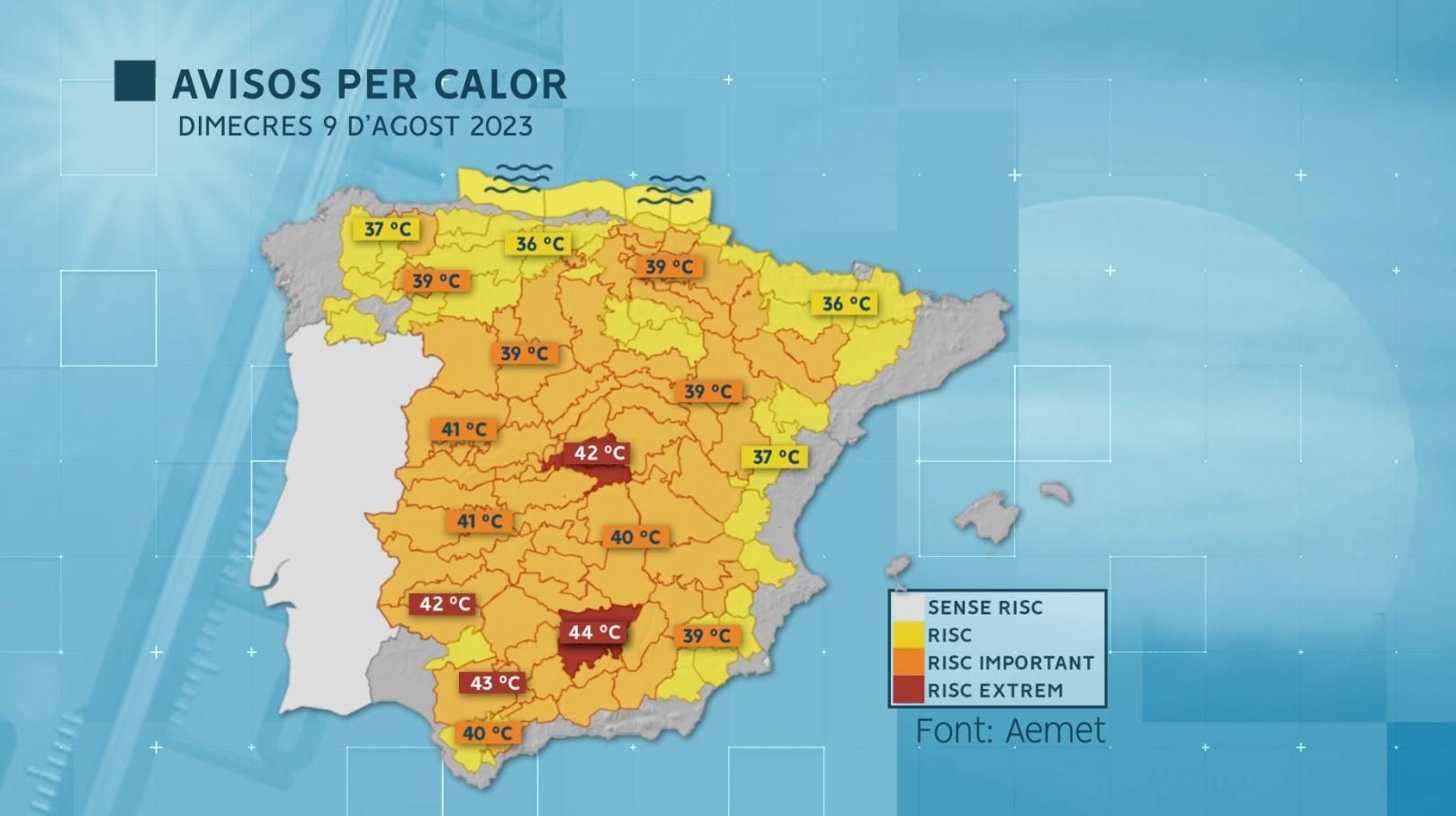 Avisos per calor del dimecres 9 d'agost Avisos per calor del dimecres 9 d'agost
