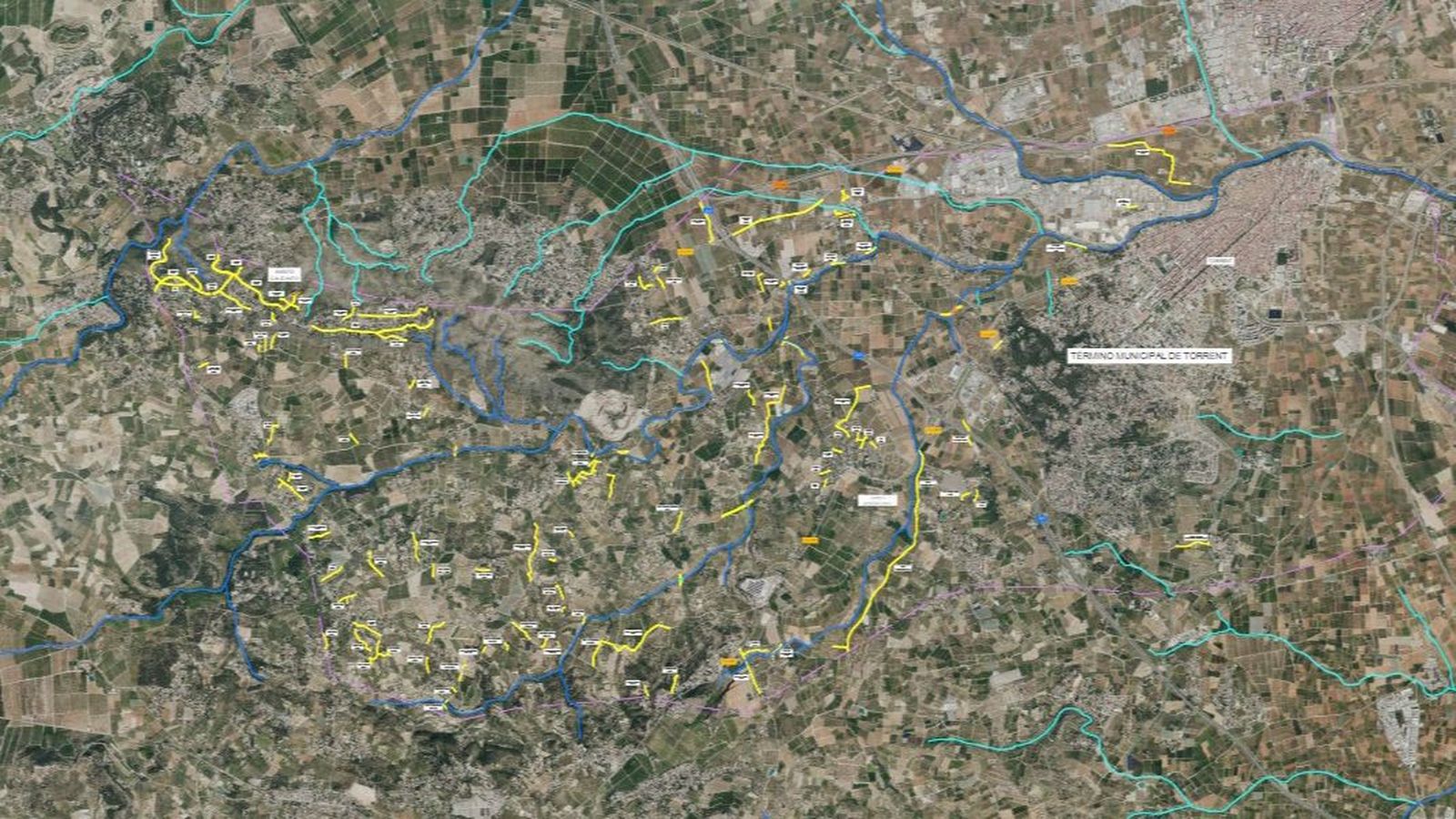 En groc, els camins rurals que té previst reparar Torrent amb la subvenció de quasi tretze milions d'euros del ministeri