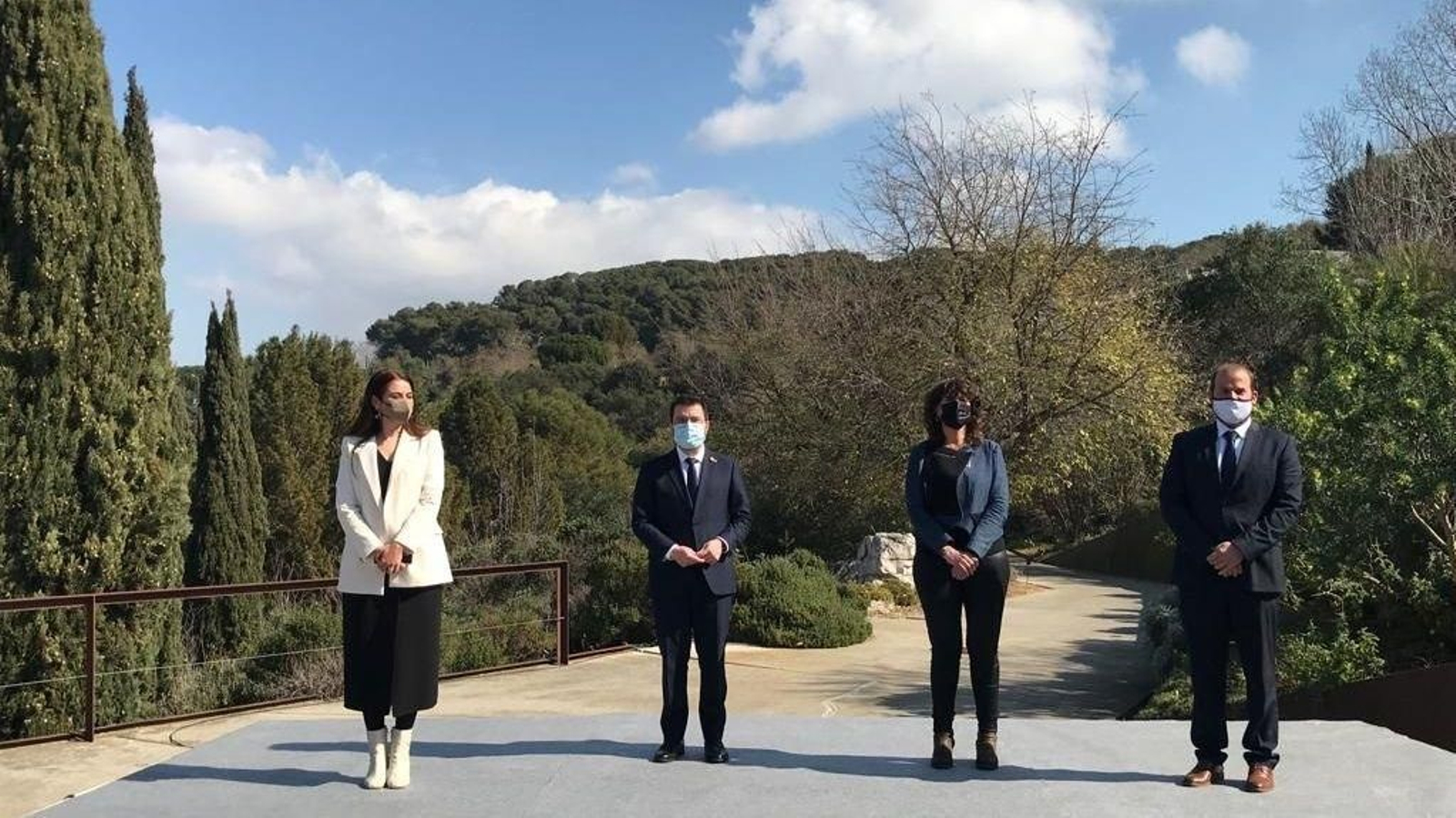 La consellera d'Agricultura Rural de la Comunitat Valenciana, Mireia Mollà; el president de la Generalitat de Catalunya, Pere Aragonès; la consellera d'Acció Climàtica, Teresa Jordà, i el conseller Medi Ambient i Territori de les Illes Balears, Miquel Mir