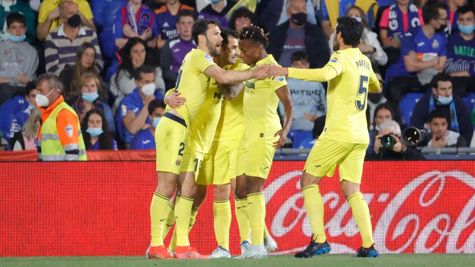 Els groguets celebren un dels gols