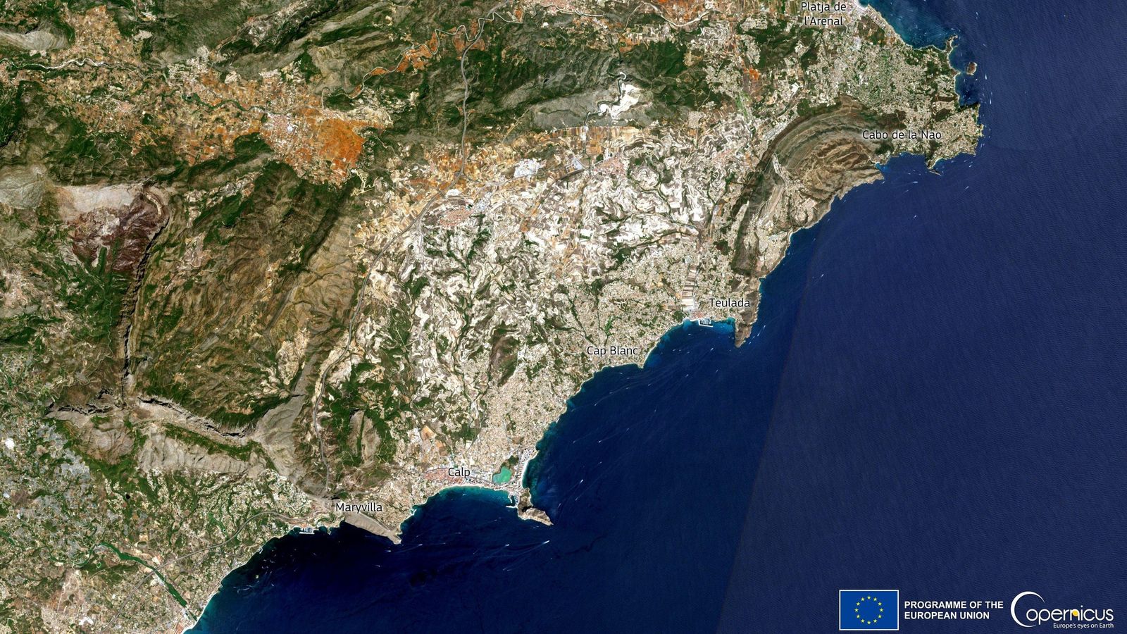 Imatge del litoral de la Marina que ha difós este divendres el servei Copernicus