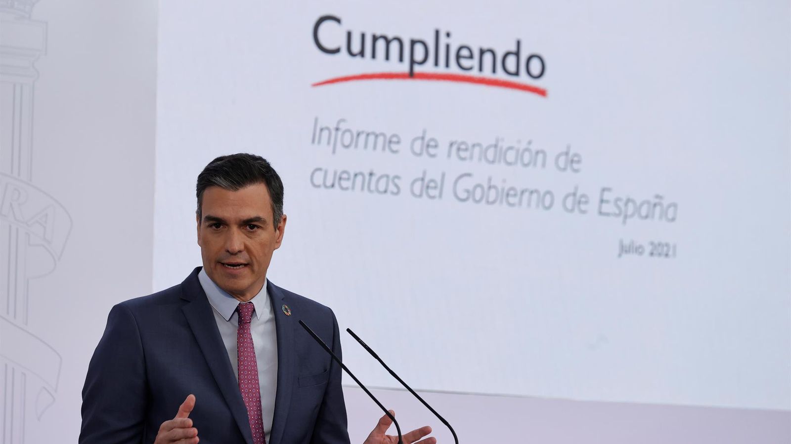 El president del govern espanyol, Pedro Sánchez, durant la roda de premsa d'aquest dijous per a fer balanç de l'estiu
