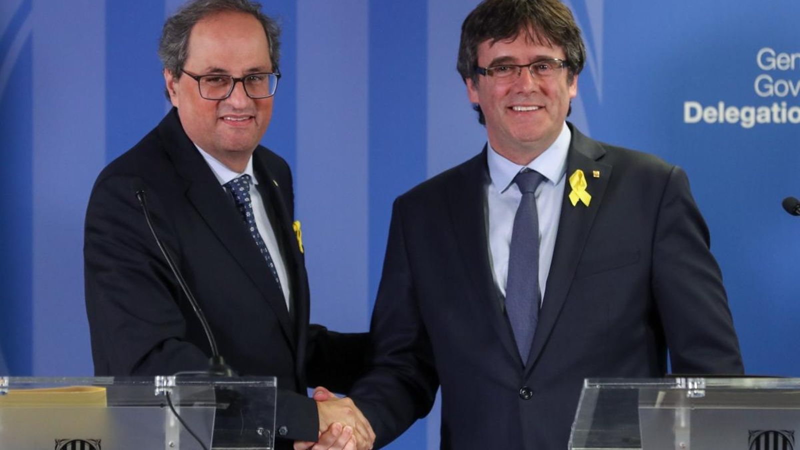 Puigdemont i Torra en la roda de premsa de Brussel·les