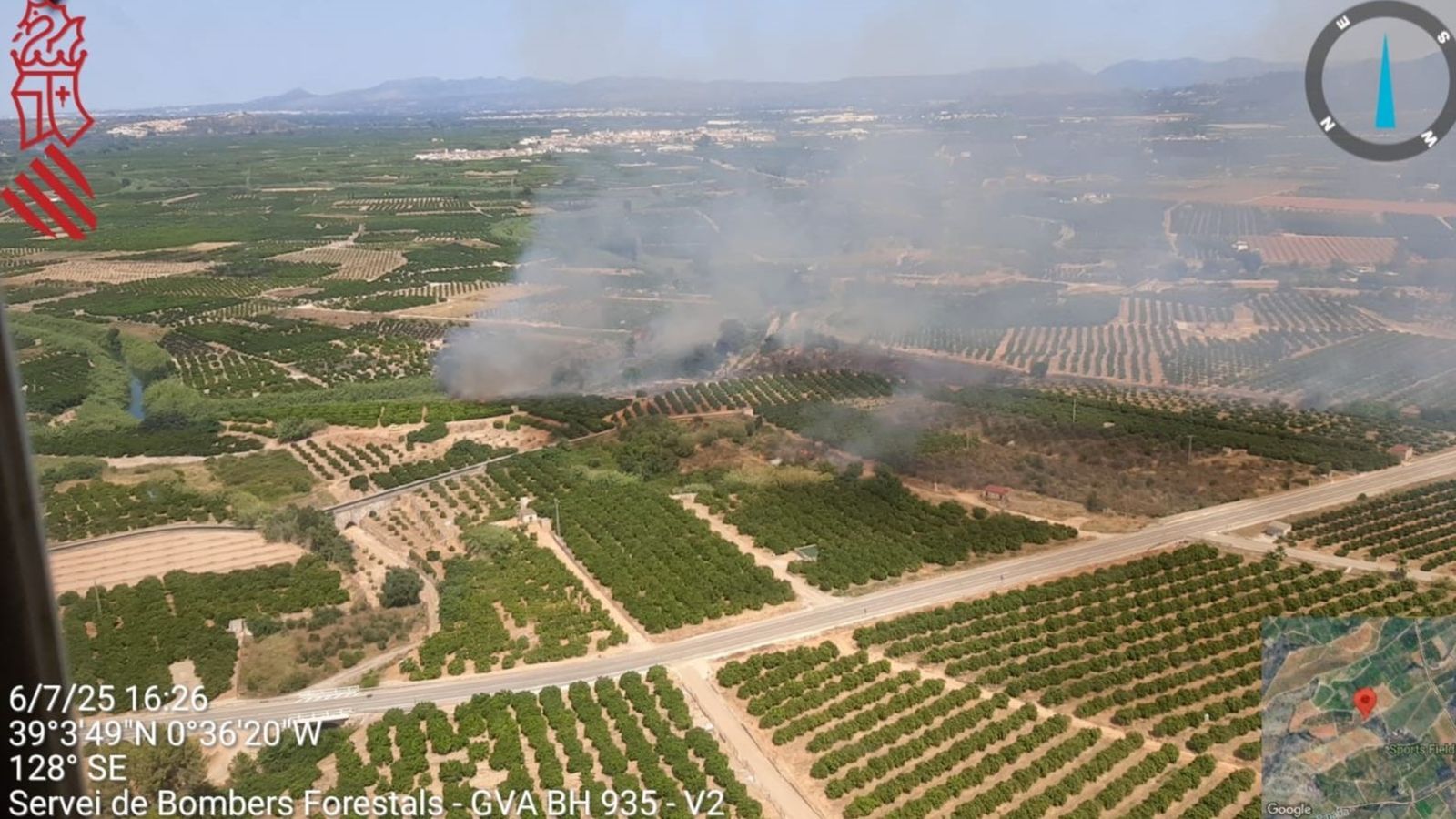 Vista aèria de l'incendi declarat a Antella
