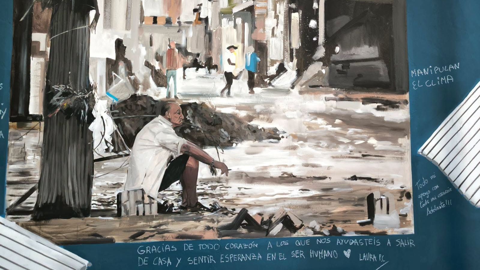 Una part del mural d'SCIF on el veïnat de Benetússer ha pogut deixar els seus missatges al·lusius a la dana
