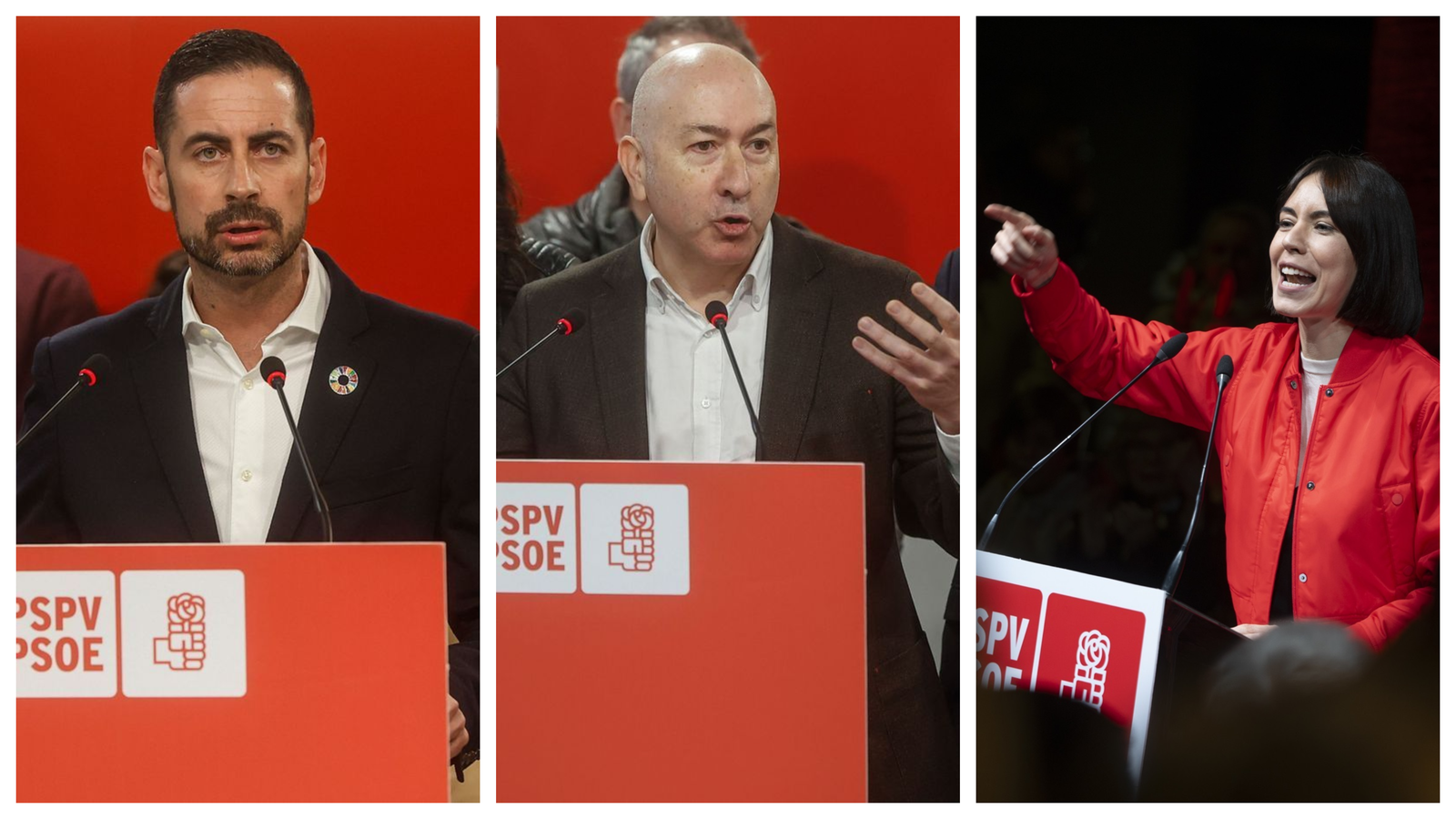 Bielsa i Soler aquest dilluns a la seu del PSPV a València, i Morant presentant la candidatura des de Madrid