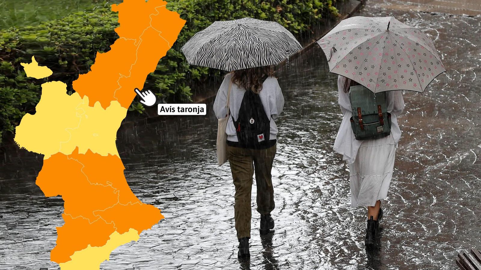 Aemet decreta avisos taronja i groc a tota la Comunitat Valenciana per pluges