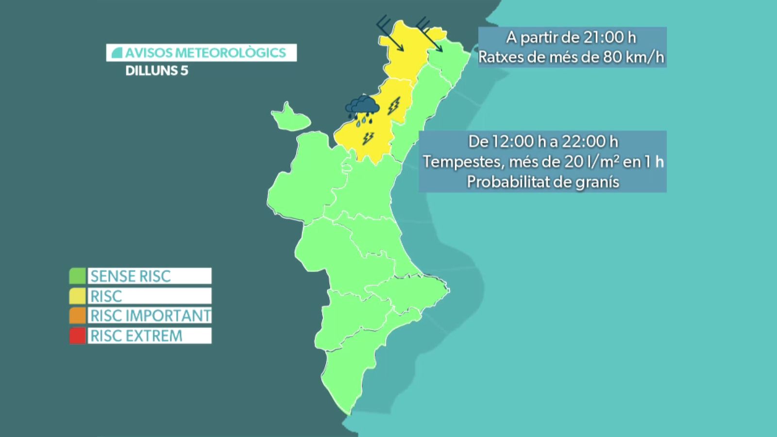 Avís groc per tronades a l'interior sud de Castelló