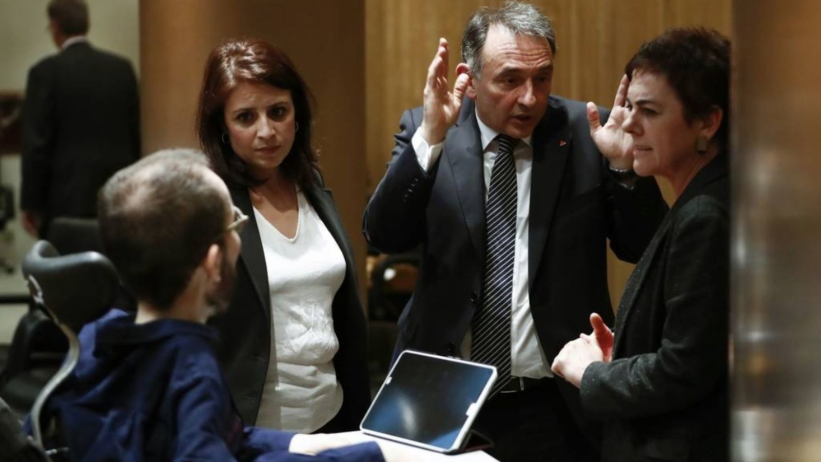 Pablo Echenique (Unides-Podem), Adriana Lastra (PSOE), Enrique Santiago (Unides-Podem) i Mertxe Aizpurua (EH Bildu), dimecres en el Congrés