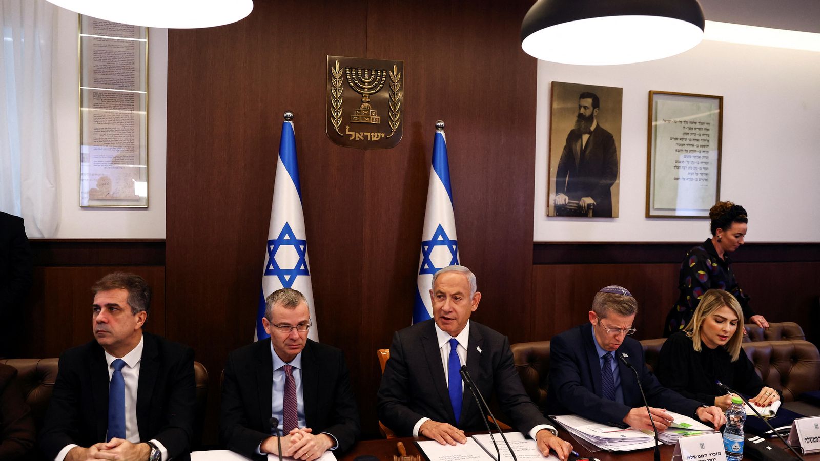 Reunió del govern israelià, amb Netanyahu en el centre