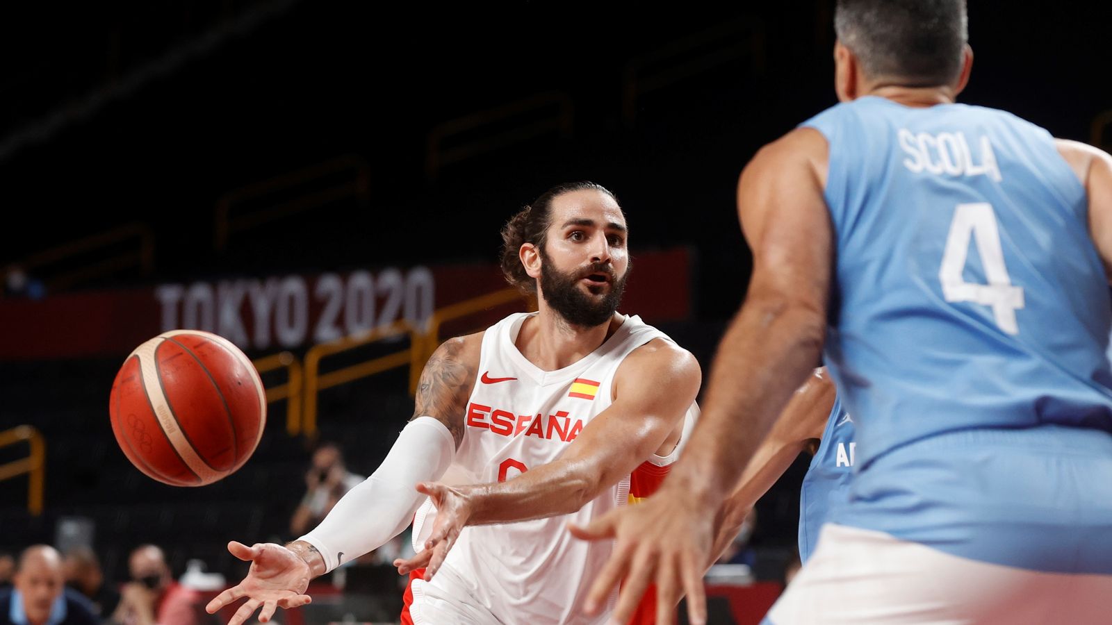 Ricky Rubio durant el partit de la selecció espanyola