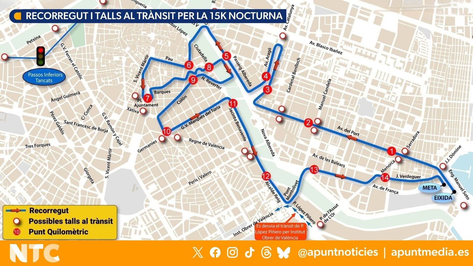 Recorregut i possibles talls al trànsit per la 15K Nocturna