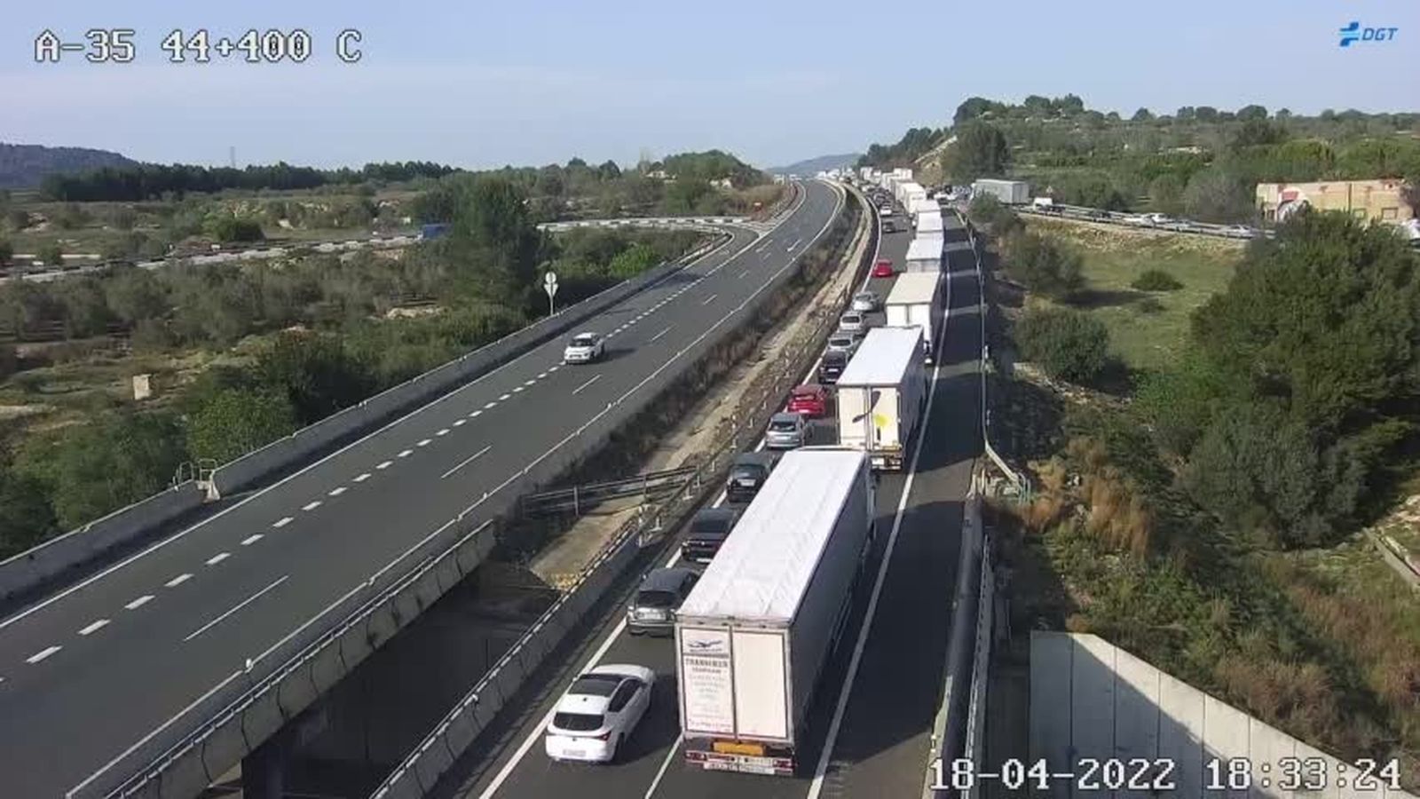 Imatge de les retencions de trànsit de l'operació tornada de la Setmana Santa