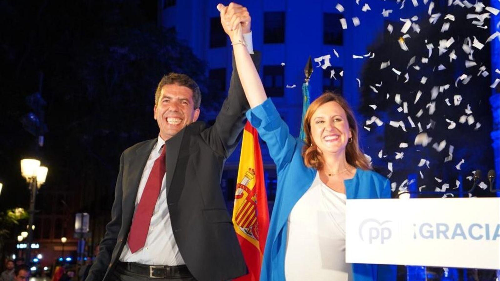 Carlos Mazón i María José Catalá celebren els resultats electoralsel 28 de maig de 2023, ara fa un any