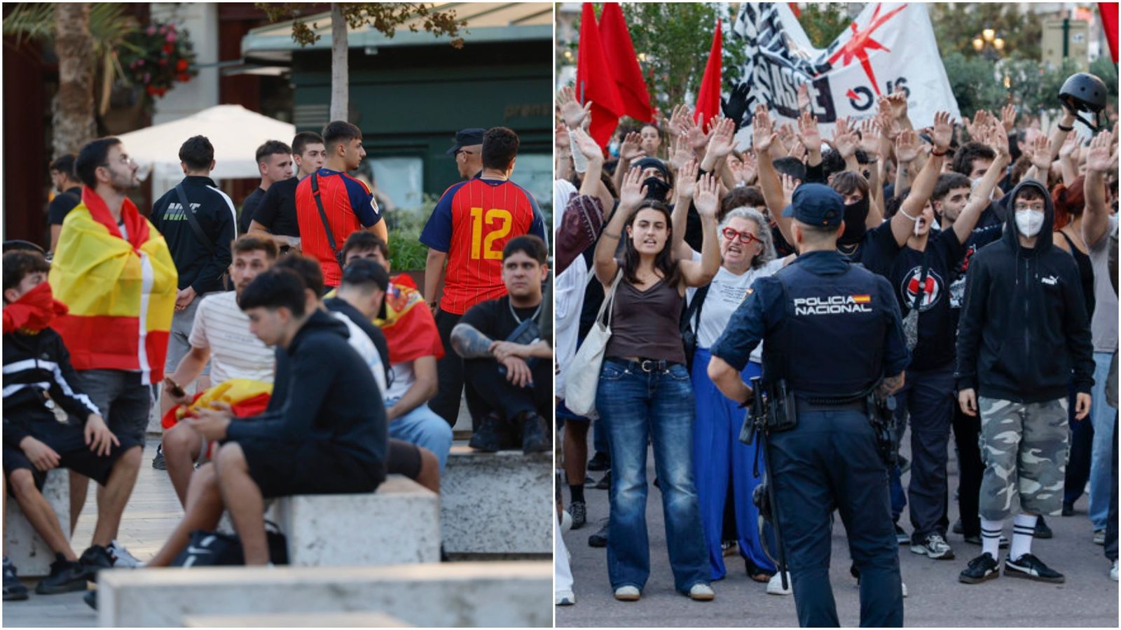 D'esquerra a dreta, la concentracio ultra i la resposta antifeixista